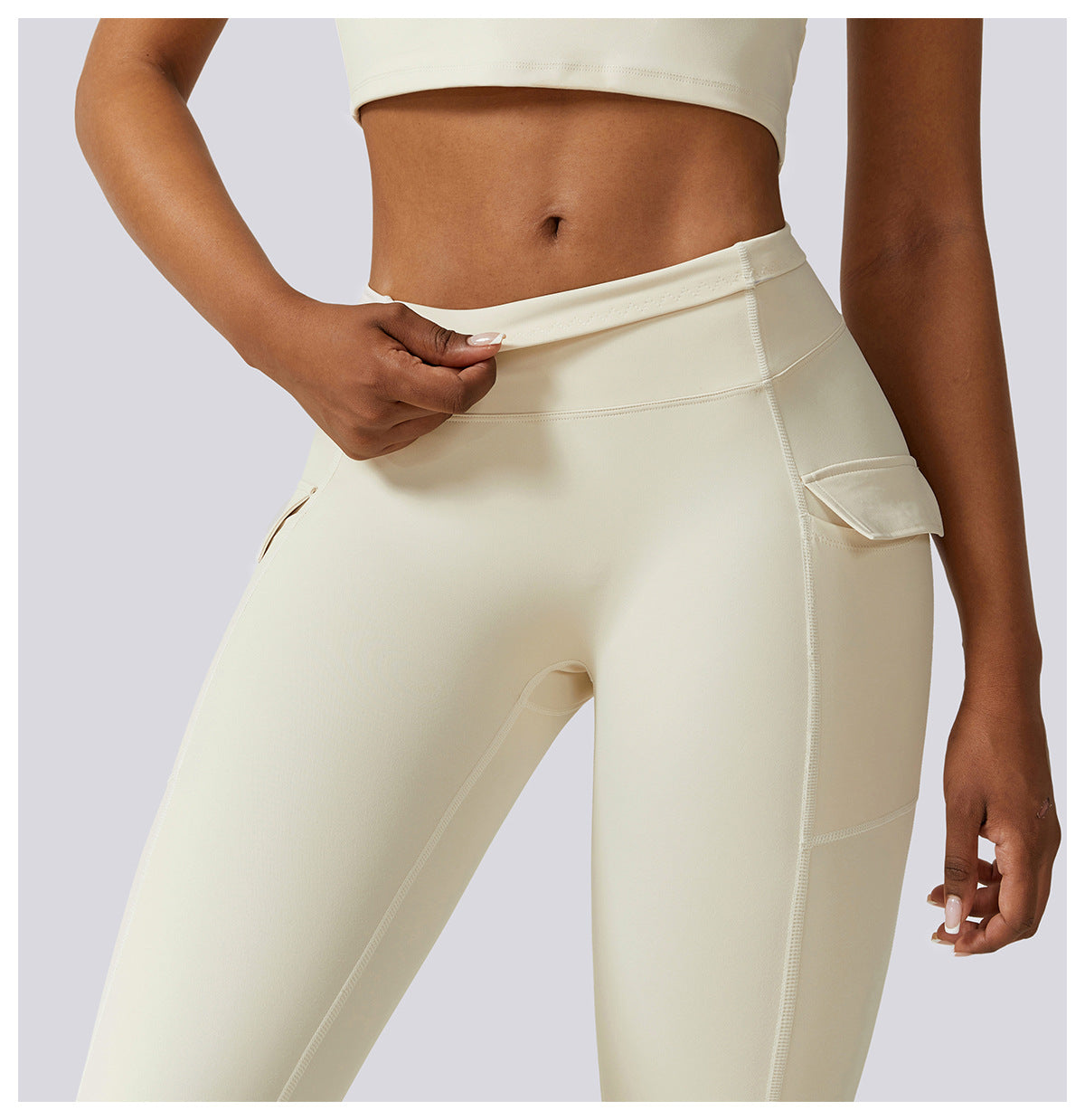 2023.09 Naked quick-drying yoga pants, high-waisted butt-lifting fitness pants, cargo pockets, cycling and running sports pants 8296