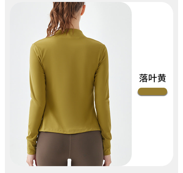 23.08 Stand collar slim fit yoga jacket thin double zipper yoga clothing long sleeve running breathable thin section fitness top women