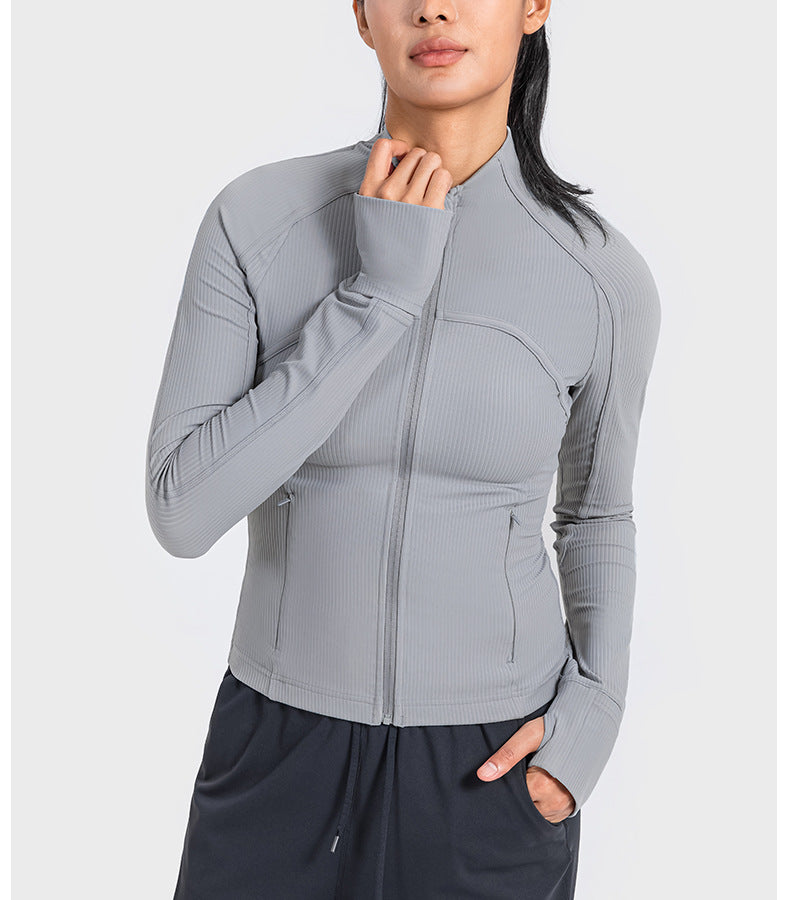 2023.09 Vertical ribbed 2.0 high elastic tight wading wet yoga jacket sports running zipper short jacket New