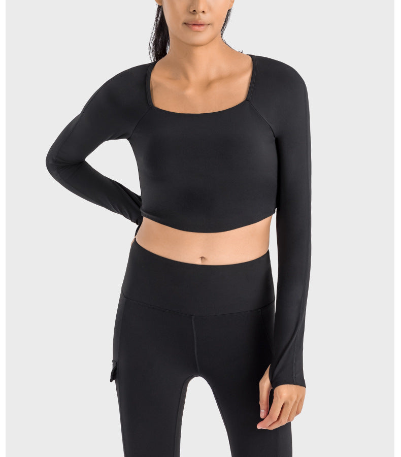 2023.09 Creora Hyosung sexy pleated V-neck sports long sleeve T-shirt women with breast pads skin-friendly high elastic tight yoga wear