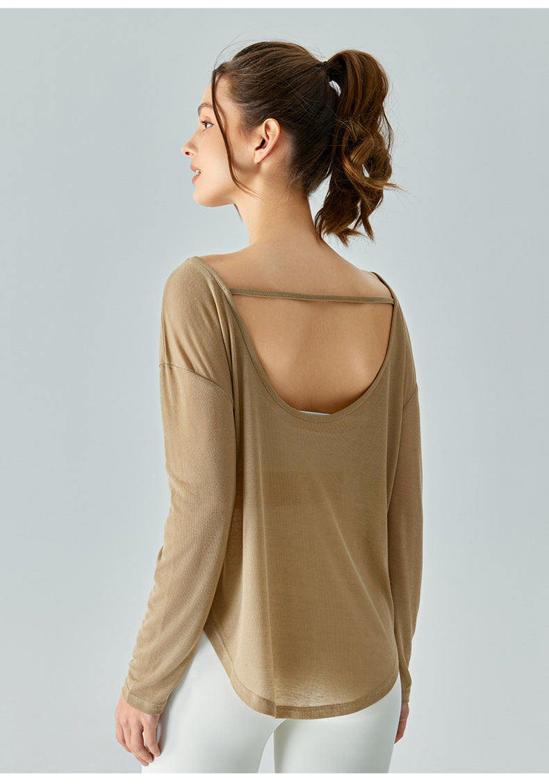 Yoga clothing blouse long-sleeved loose mesh ultra-thin quick-drying fitness top blouse solid color