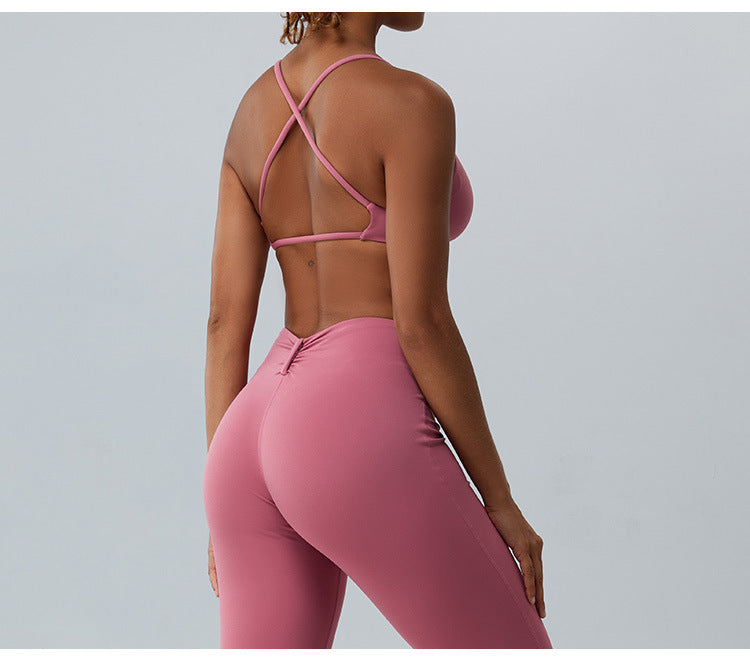 2023.08 Square collar lulu yoga vest women's thin belt cross back sports underwear running fitness wear top