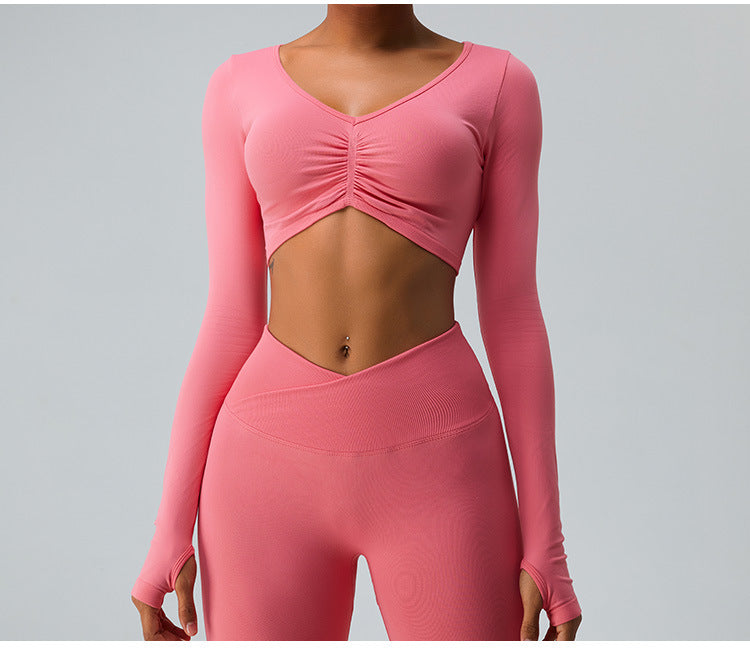 2023.09 Autumn and winter seamless yoga clothing top women slimming short long sleeve T-shirt quick drying sports fitness clothing