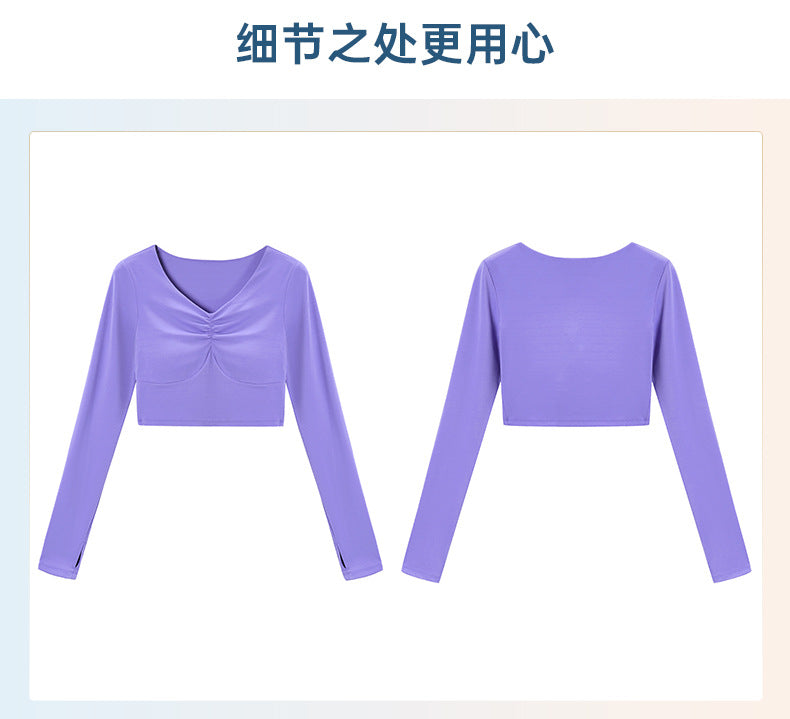 2023.09 Creora Hyosung sexy pleated V-neck sports long sleeve T-shirt women with breast pads skin-friendly high elastic tight yoga wear