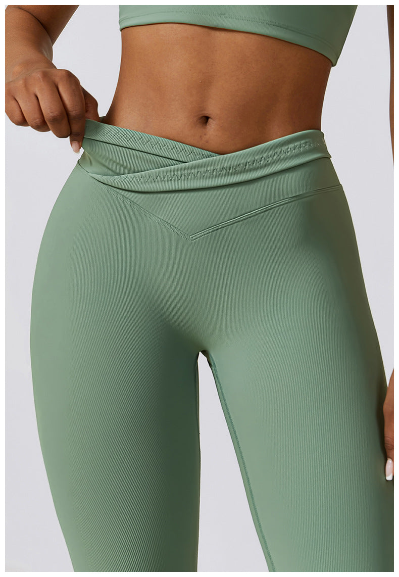 2023.09 ribbed cross high waist yoga bell-bottom pants female dance sports wide-leg pants casual hip-lifting fitness micro-bell-bottom pants 8333