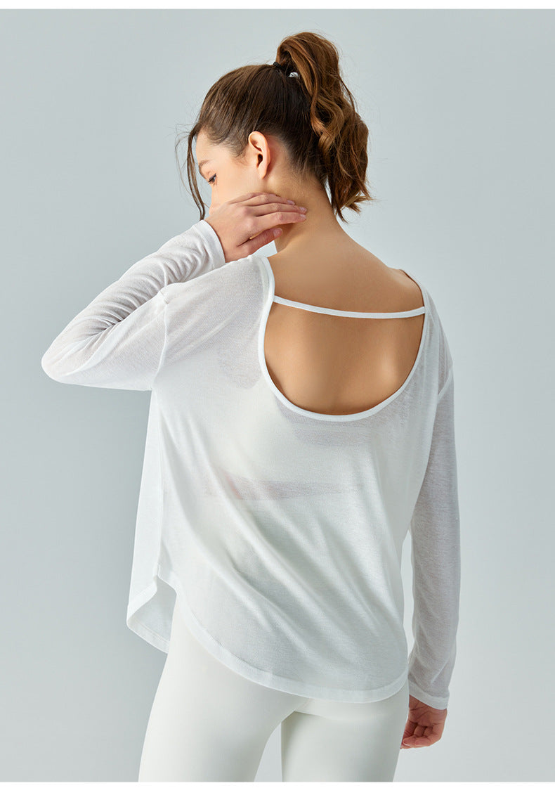 Yoga clothing blouse long-sleeved loose mesh ultra-thin quick-drying fitness top blouse solid color