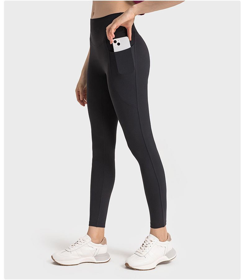 SPR pumped ribbed no T-line side pockets high waist hip-lifting yoga pants strong plastic belly-holding running sports nine-point pants women