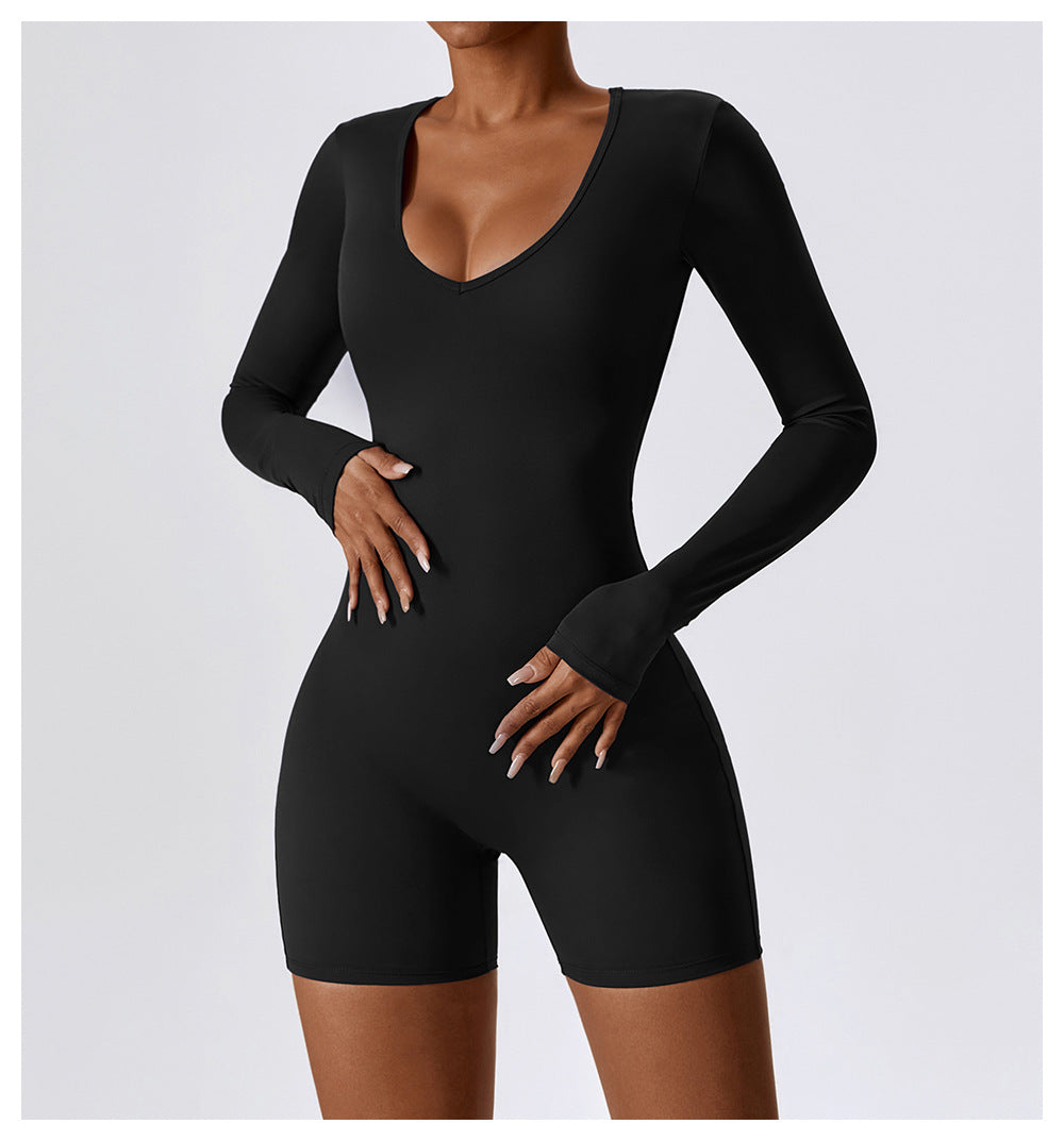 23.07 Long-sleeved one-piece yoga suit dance fitness one-piece sports one-piece sexy tight one-piece suit female 8150