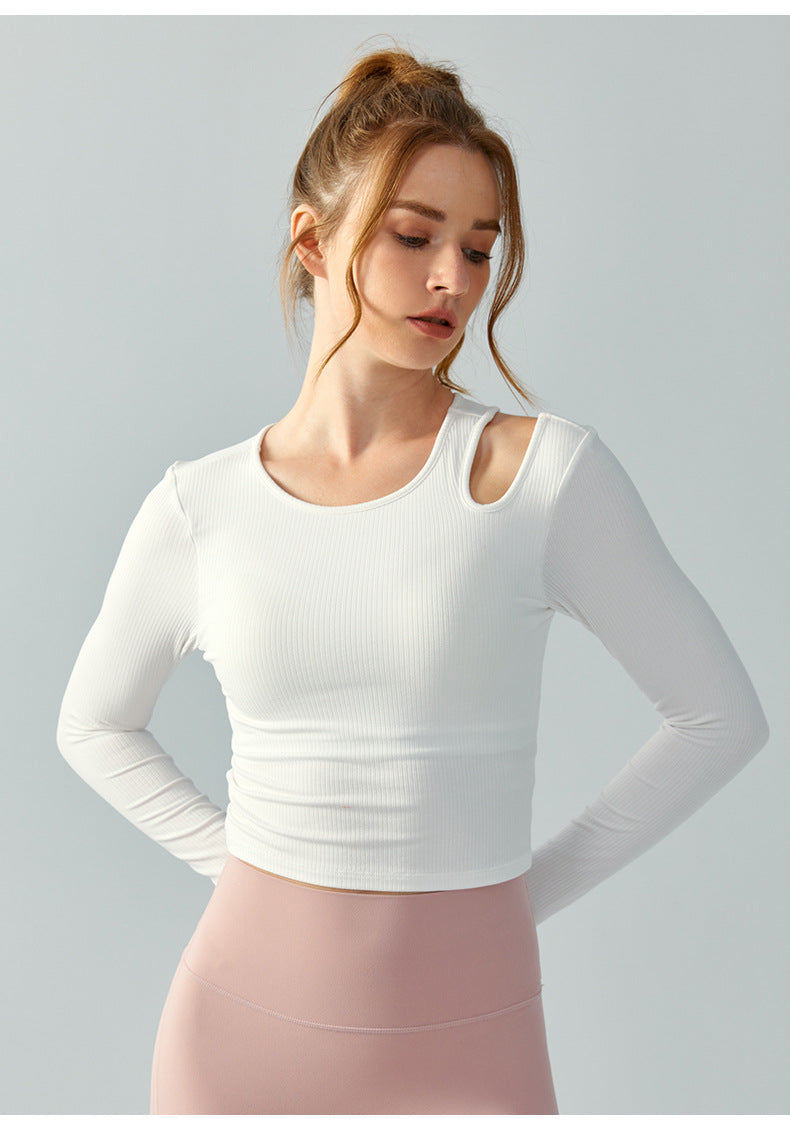 08/2024 update color 2023.09 Ribbed slim yoga dress long sleeve women with chest pad slimming wear running jump exercise fitness clothing jacket