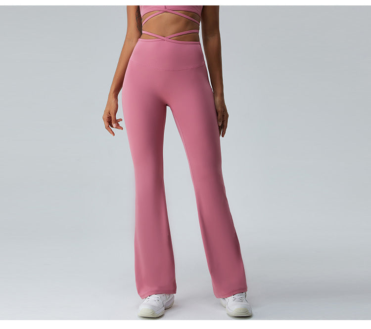 2023.09 Thin belt cross yoga flare pants women micro outdoor casual sports pants running tight fitness pants