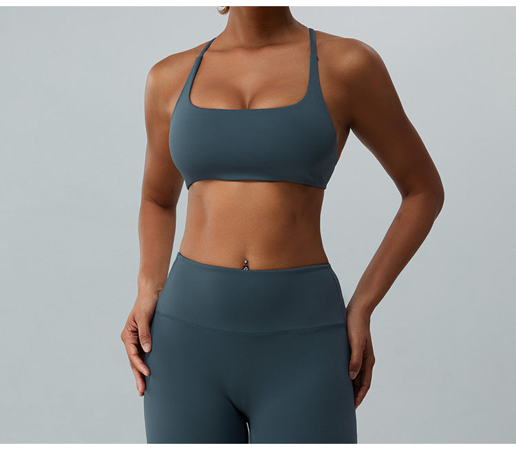 2023.08 Square collar lulu yoga vest women's thin belt cross back sports underwear running fitness wear top