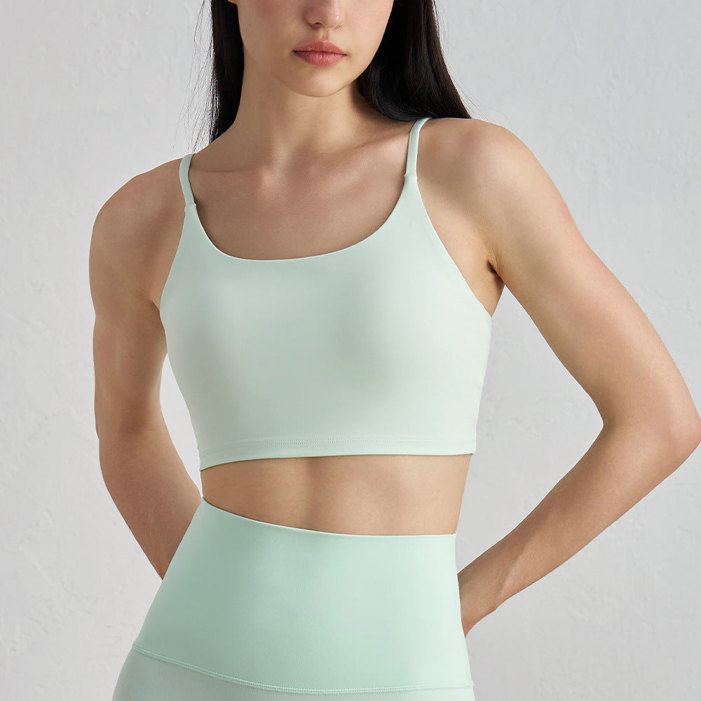 08/2024 UPDATE NEW 22 colors 2022 cross-border with chest pad clear thin shoulder camisole Europe and the United States Lycra temperament beautiful back nude fitness bra