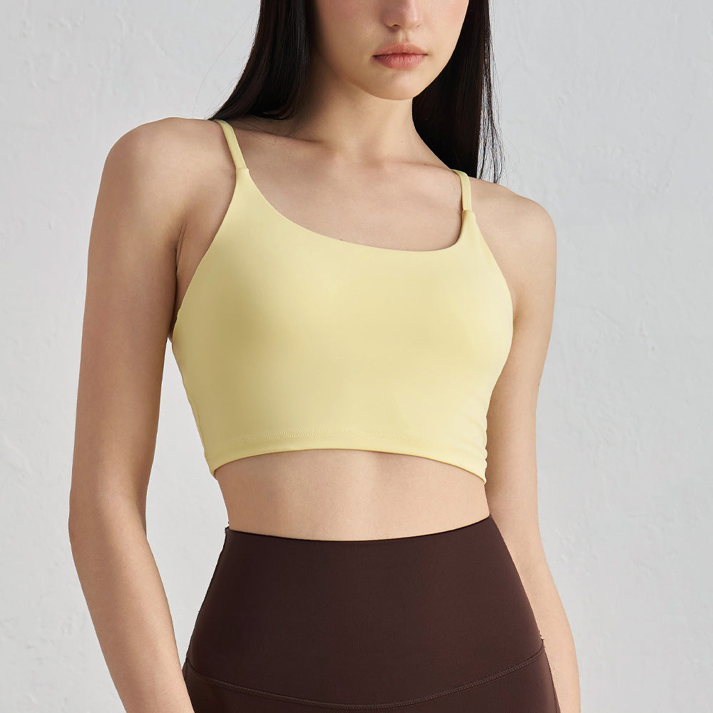 08/2024 UPDATE NEW 22 colors 2022 cross-border with chest pad clear thin shoulder camisole Europe and the United States Lycra temperament beautiful back nude fitness bra