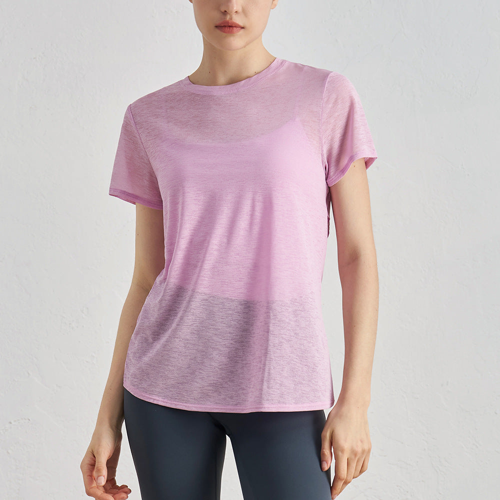 03/2024  Summer yoga blouse hollowed out back fitness sports short sleeve casual breathable yoga wear design sense woman