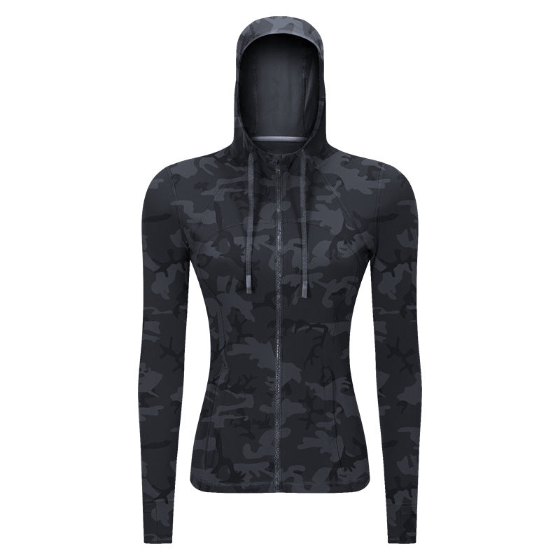 10/2024 New Women's Sports Hooded Jacket Outerwear Women's Slim Fit Zipper Elastic Running Fitness Yoga Clothes S2088