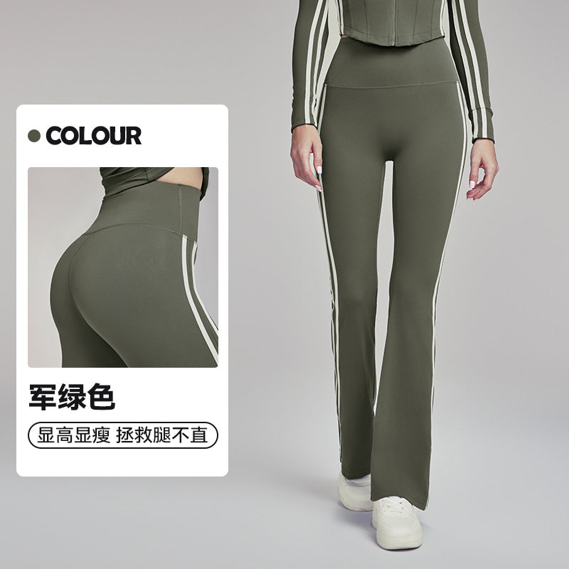 09/2024 Micro yoga pants women slim slim high waist striped bell bottoms casual all-match sports fitness pants