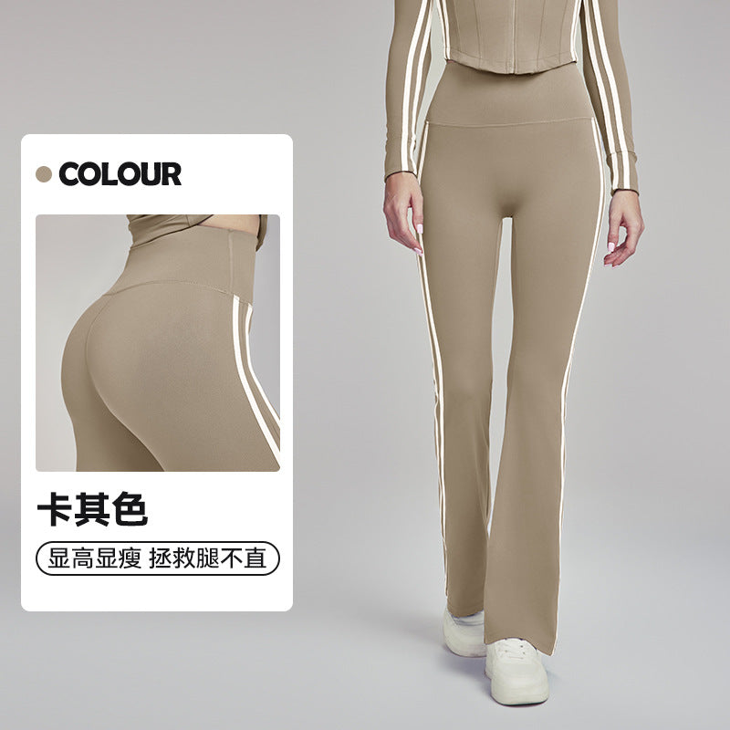 09/2024 Micro yoga pants women slim slim high waist striped bell bottoms casual all-match sports fitness pants