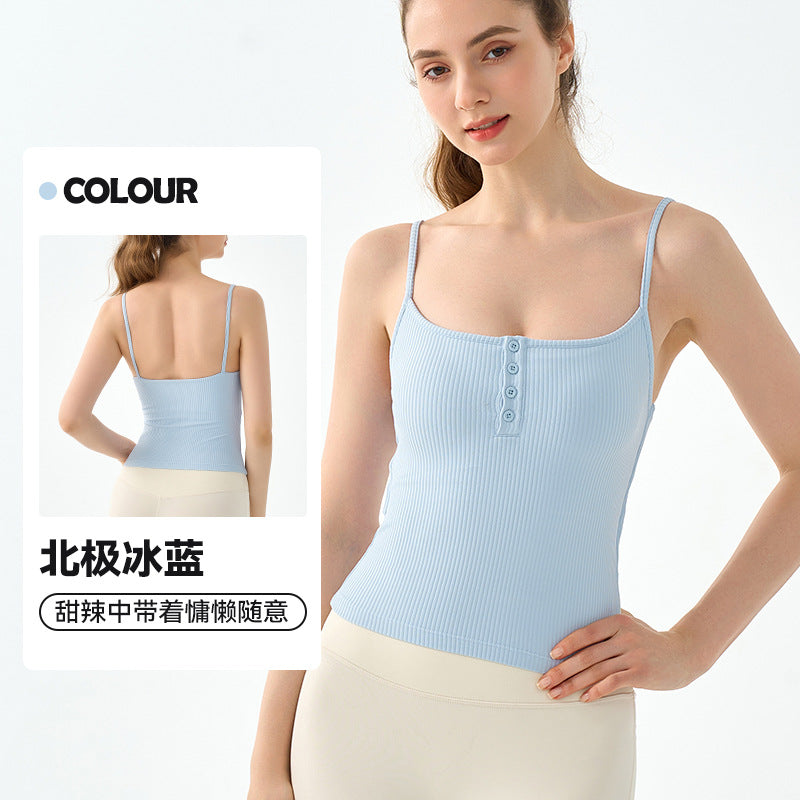 01/2024 Sexy square neck thin shoulder strap yoga vest with chest pad women wear beautiful back all matching slimming Pilates fitness top