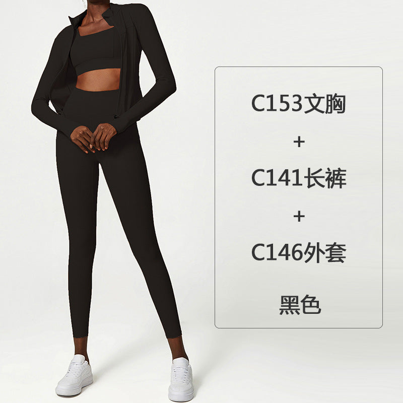 2022 spring new cross-border yoga clothing suit female three-piece large size sports fitness suit