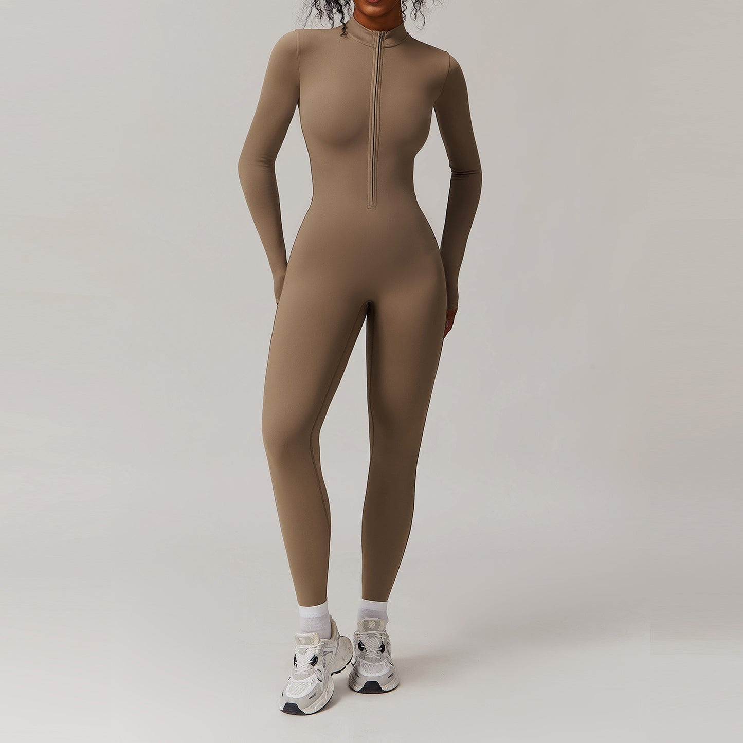 09/2024 Zipper nude tight plus velvet yoga jumpsuit outdoor warm jumpsuit running fitness suit 8445