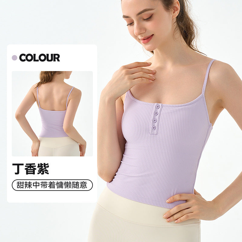 01/2024 Sexy square neck thin shoulder strap yoga vest with chest pad women wear beautiful back all matching slimming Pilates fitness top