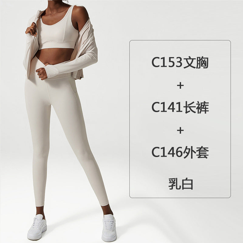 2022 spring new cross-border yoga clothing suit female three-piece large size sports fitness suit