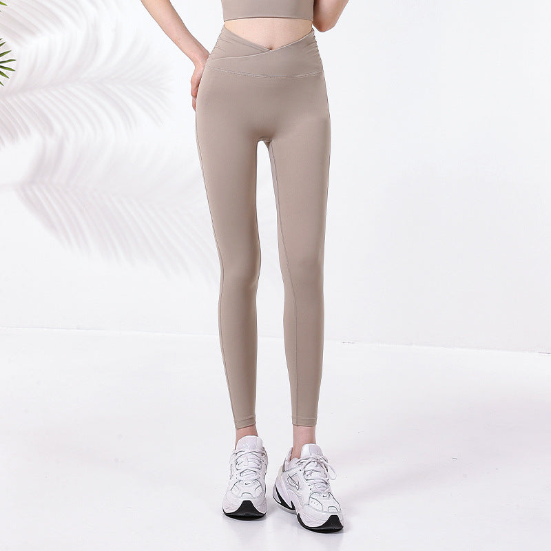 Summer new cross V waist side wrinkle sports trousers women's high waist buttocks tight no embarrassment line yoga trousers