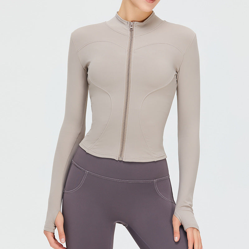 autumn and winter nude yoga clothes women's zipper slim sports top coat long-sleeved fitness top