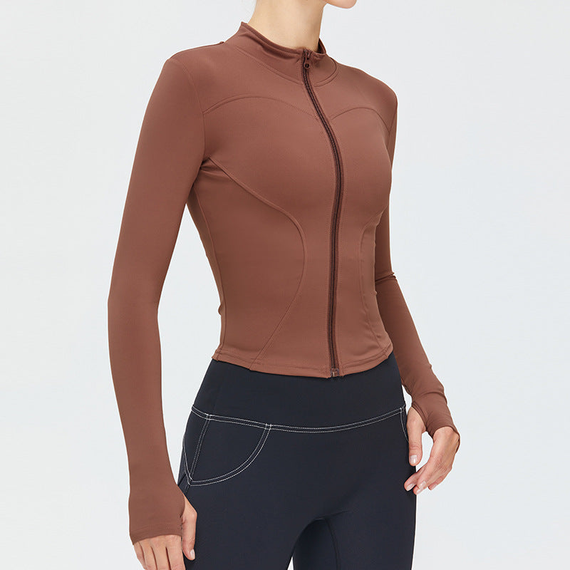 autumn and winter nude yoga clothes women's zipper slim sports top coat long-sleeved fitness top