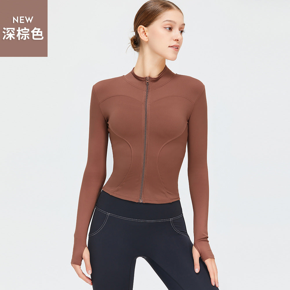 10/2023 Zipper long-sleeved yoga jacket quick-drying slimming yoga wear women's running fitness sports top