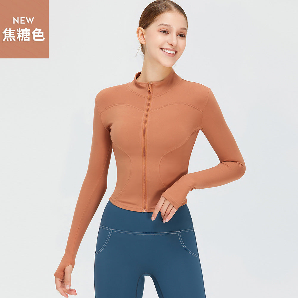 10/2023 Zipper long-sleeved yoga jacket quick-drying slimming yoga wear women's running fitness sports top