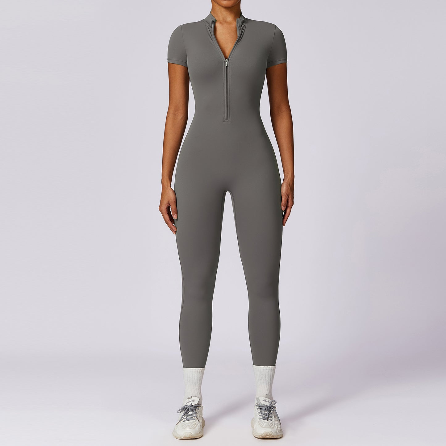 02/2024 zipper short-sleeved naked yoga jumpsuit women's outerwear fitness sports jumpsuit 8305