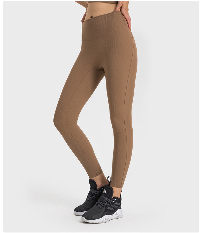 SPR striped ribbed nude plastic sports tights women's no T-line anti-curl edge slim yoga pants